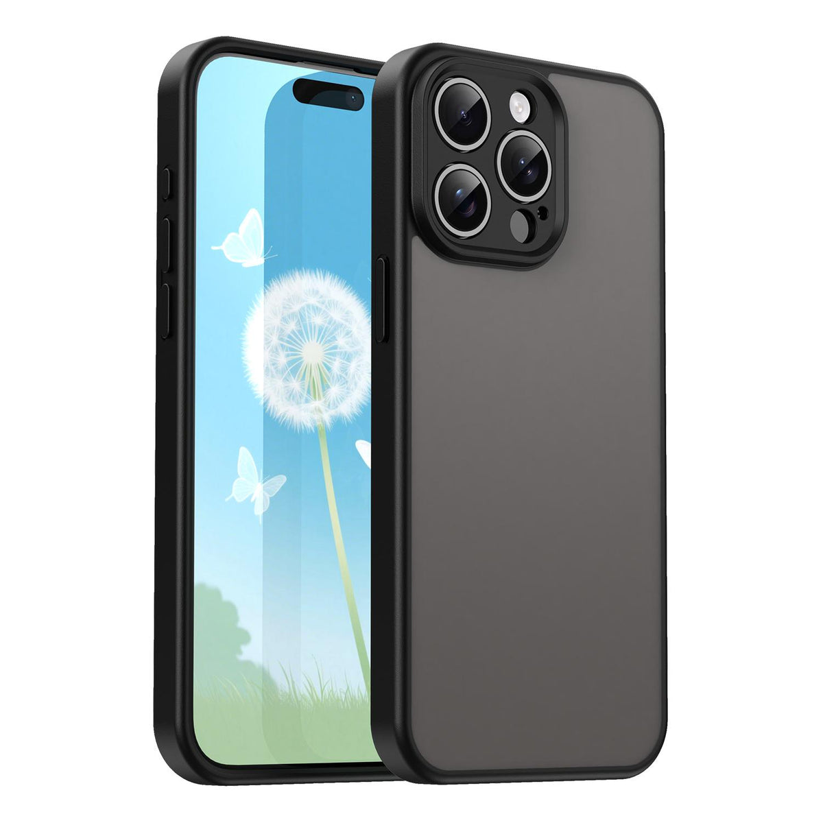 For iPhone 15 Pro Max Fanying Series Precision Camera Hole PC Hybrid TPU Translucent Frosted Phone Case - Translucent Black - EDA009893409A