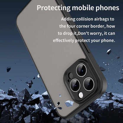 For iPhone 15 Pro Max Fanying Series Precision Camera Hole PC Hybrid TPU Translucent Frosted Phone Case - Translucent Black - EDA009893409A