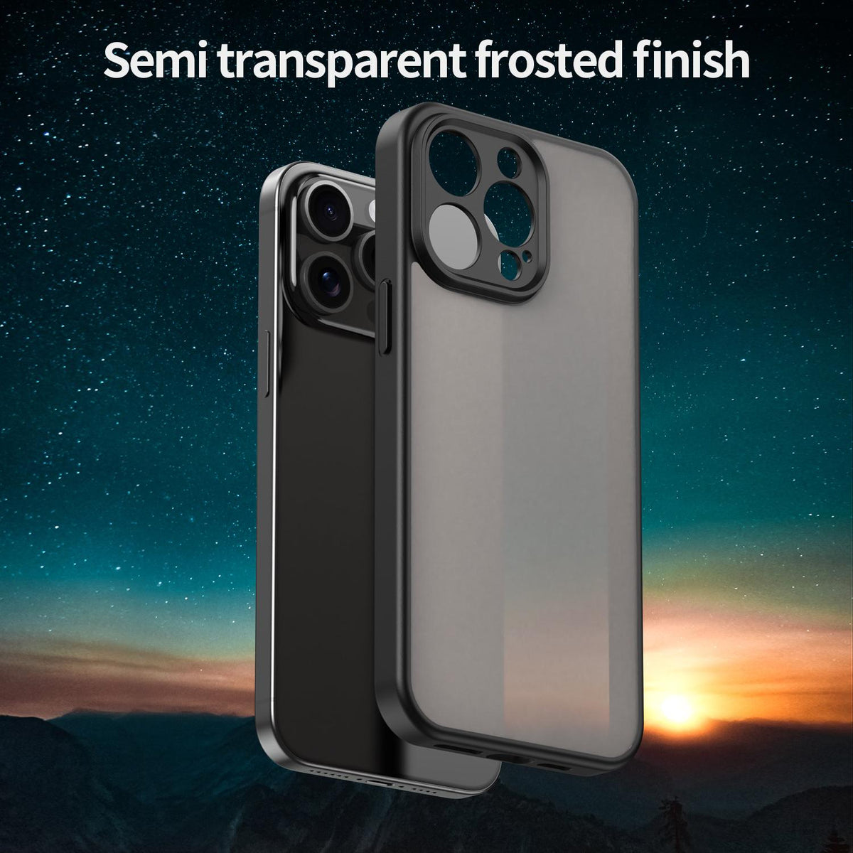 For iPhone 15 Pro Max Fanying Series Precision Camera Hole PC Hybrid TPU Translucent Frosted Phone Case - Translucent Black - EDA009893409A