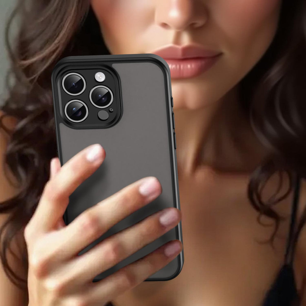 For iPhone 15 Pro Max Fanying Series Precision Camera Hole PC Hybrid TPU Translucent Frosted Phone Case - Translucent Black - EDA009893409A