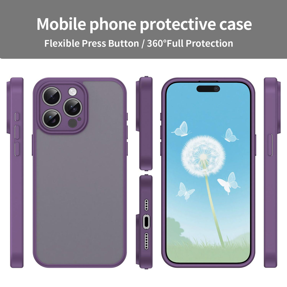 For iPhone 15 Pro Max Fanying Series Precision Camera Hole PC Hybrid TPU Translucent Frosted Phone Case - Crystal Purple - EDA009893409B