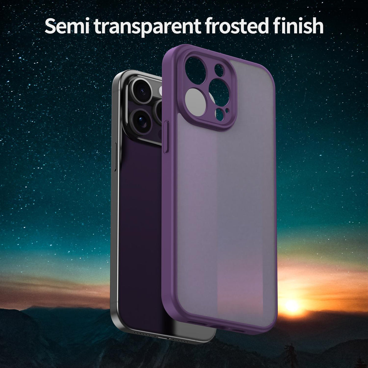 For iPhone 15 Pro Max Fanying Series Precision Camera Hole PC Hybrid TPU Translucent Frosted Phone Case - Crystal Purple - EDA009893409B