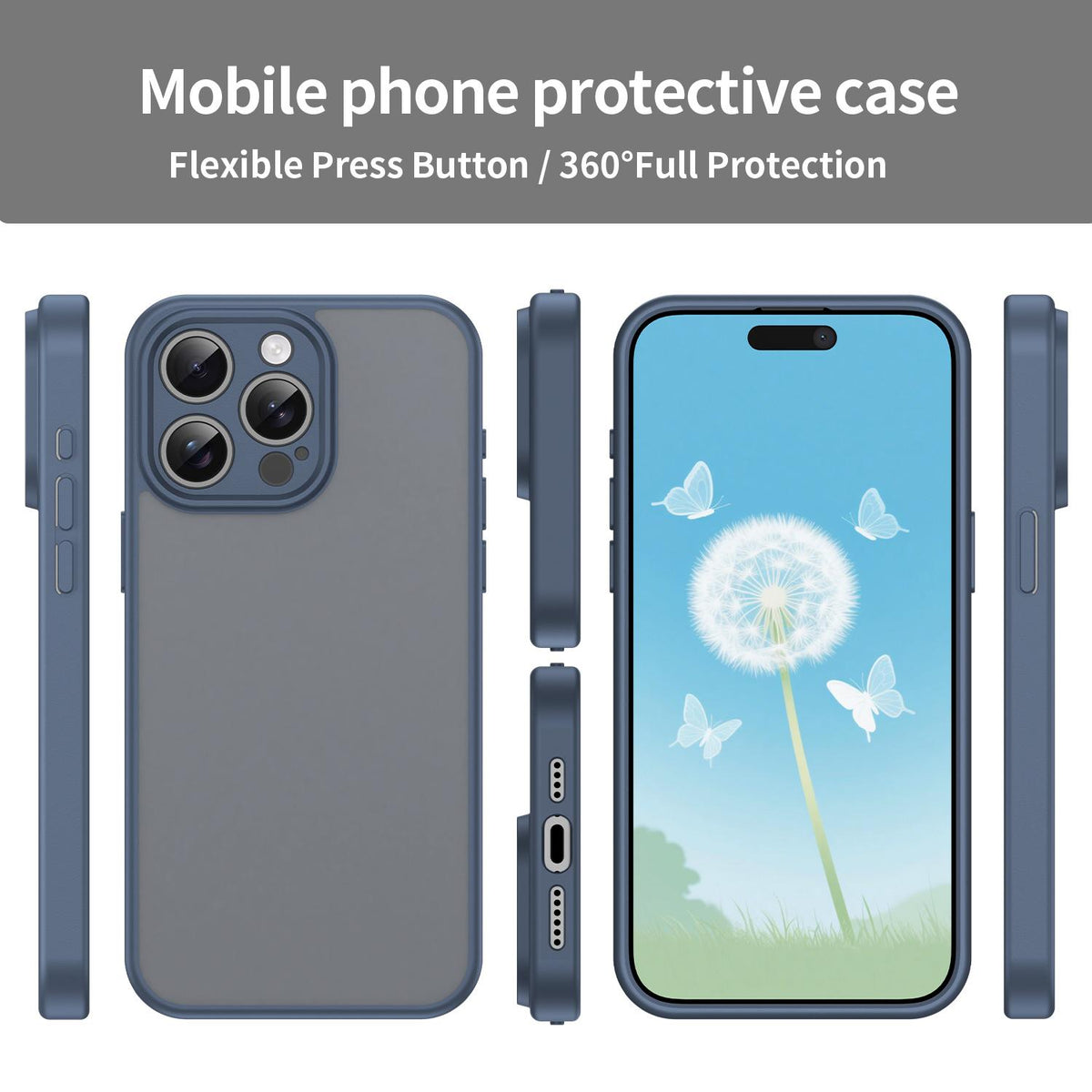 For iPhone 15 Pro Max Fanying Series Precision Camera Hole PC Hybrid TPU Translucent Frosted Phone Case - Cyan Blue - EDA009893409C