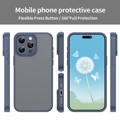 For iPhone 15 Pro Max Fanying Series Precision Camera Hole PC Hybrid TPU Translucent Frosted Phone Case - Cyan Blue - EDA009893409C
