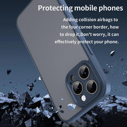 For iPhone 15 Pro Max Fanying Series Precision Camera Hole PC Hybrid TPU Translucent Frosted Phone Case - Cyan Blue - EDA009893409C