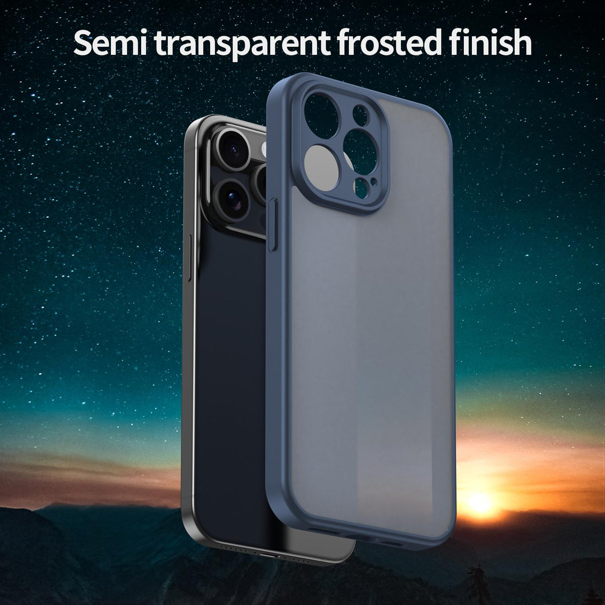 For iPhone 15 Pro Max Fanying Series Precision Camera Hole PC Hybrid TPU Translucent Frosted Phone Case - Cyan Blue - EDA009893409C