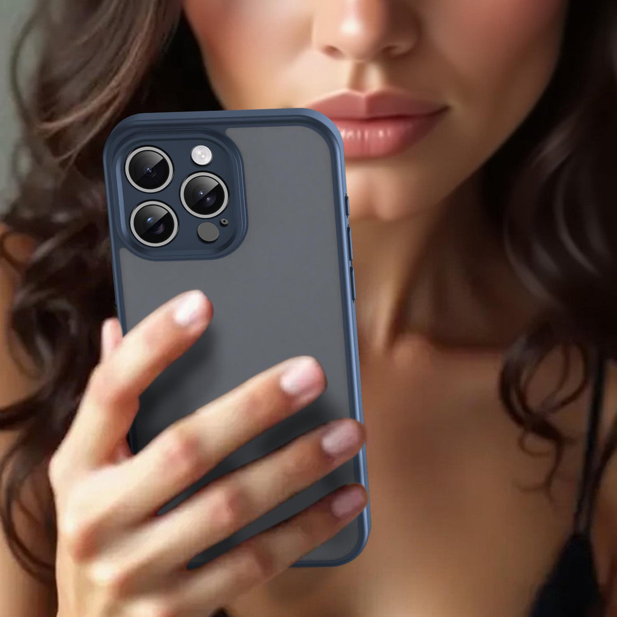 For iPhone 15 Pro Max Fanying Series Precision Camera Hole PC Hybrid TPU Translucent Frosted Phone Case - Cyan Blue - EDA009893409C