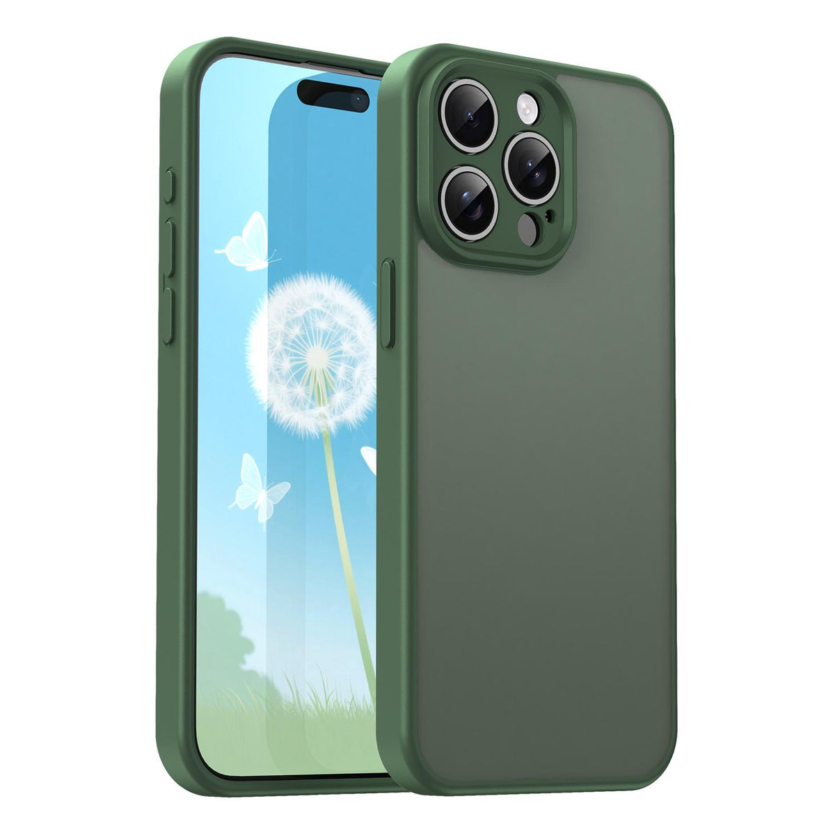 For iPhone 15 Pro Max Fanying Series Precision Camera Hole PC Hybrid TPU Translucent Frosted Phone Case - Olive Green - EDA009893409D