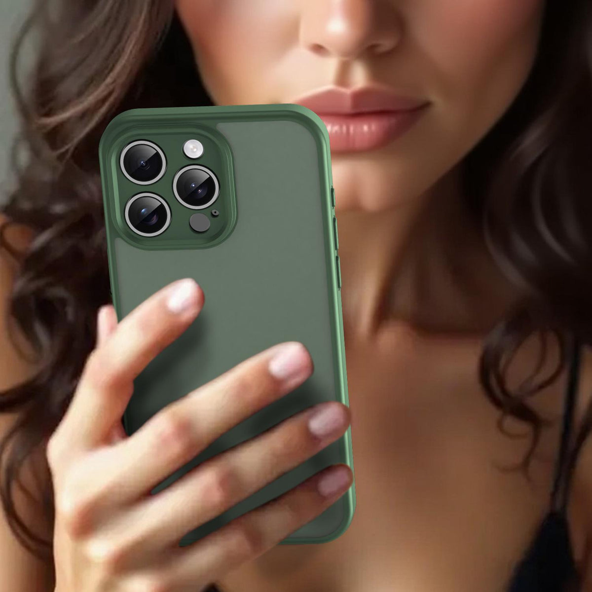 For iPhone 15 Pro Max Fanying Series Precision Camera Hole PC Hybrid TPU Translucent Frosted Phone Case - Olive Green - EDA009893409D