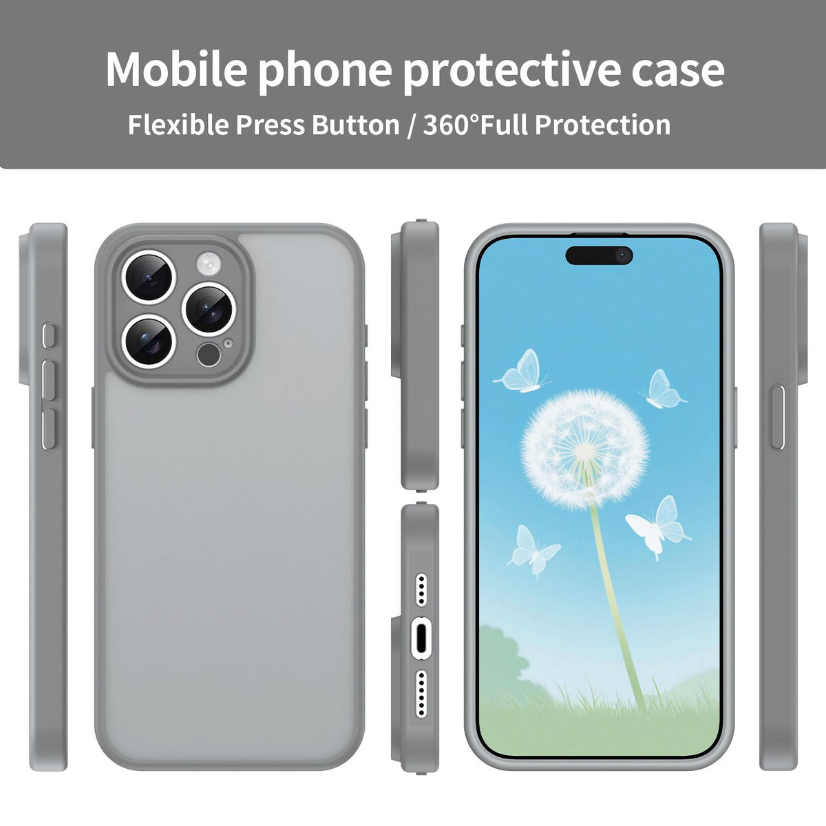 For iPhone 15 Pro Max Fanying Series Precision Camera Hole PC Hybrid TPU Translucent Frosted Phone Case - Silver Grey - EDA009893409F