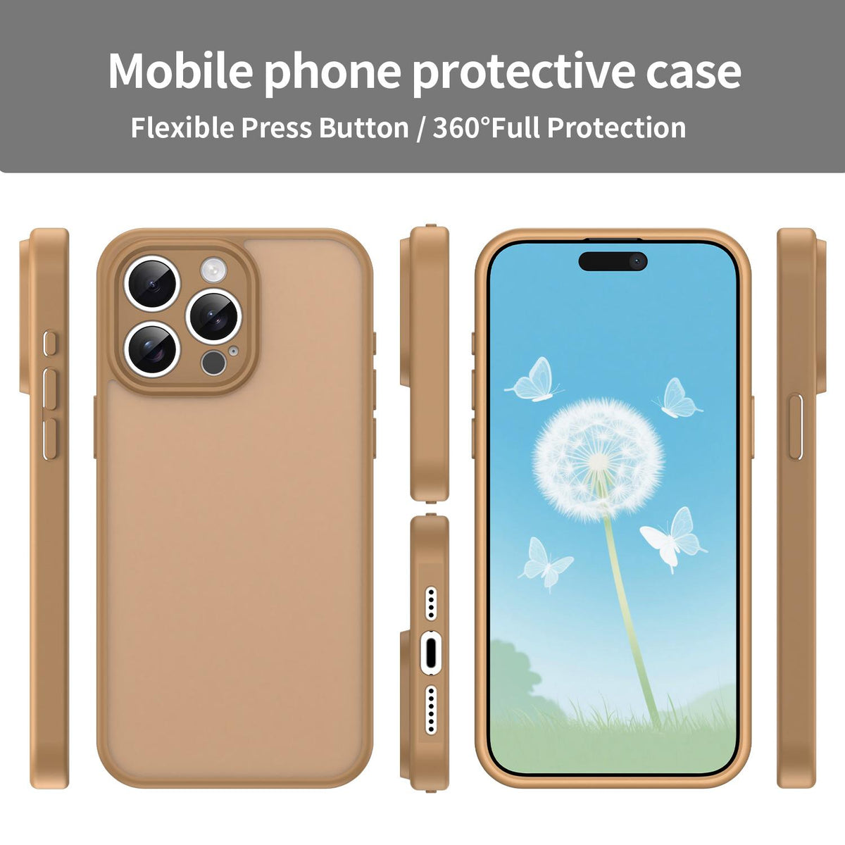 For iPhone 15 Pro Max Fanying Series Precision Camera Hole PC Hybrid TPU Translucent Frosted Phone Case - Desert Gold - EDA009893409G