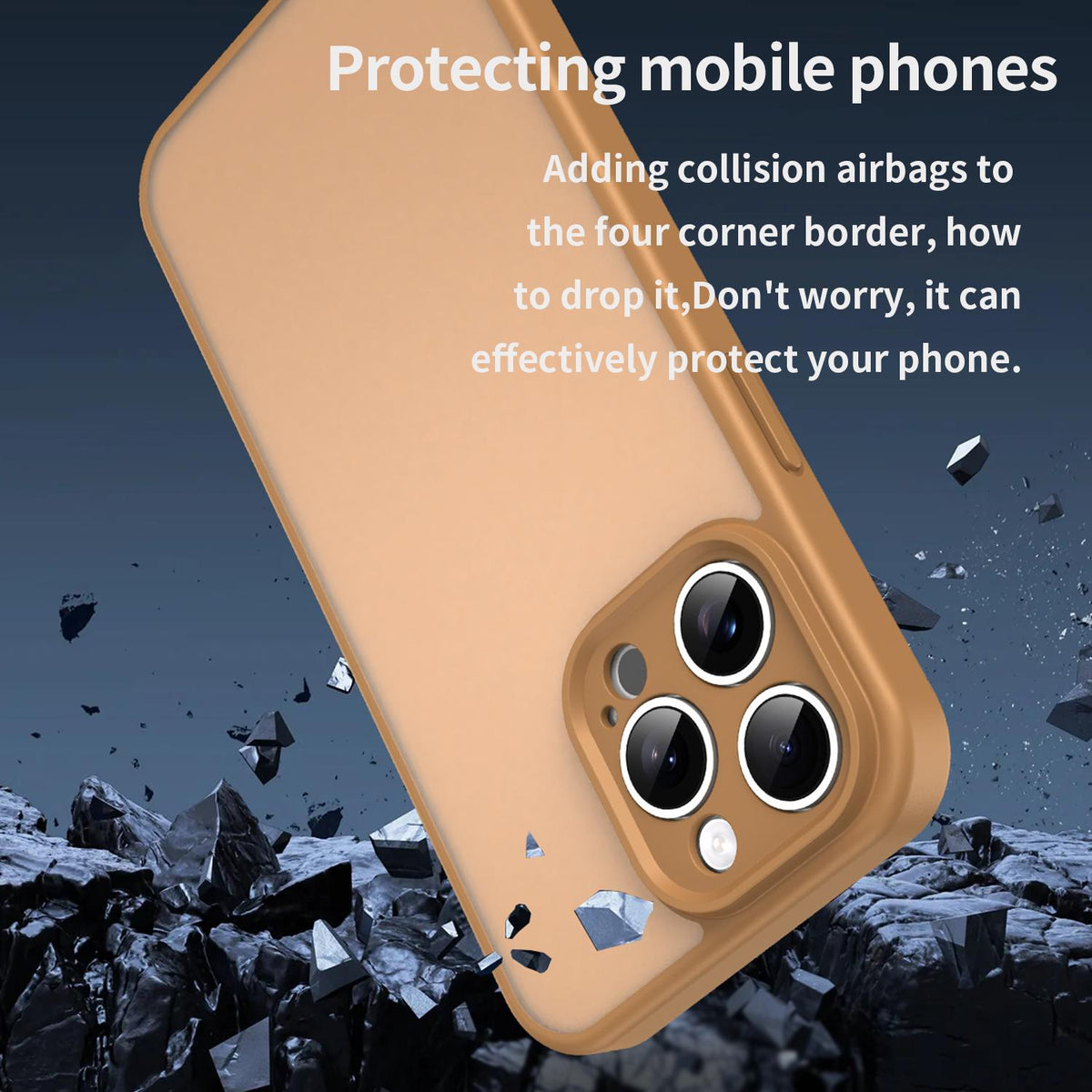 For iPhone 15 Pro Max Fanying Series Precision Camera Hole PC Hybrid TPU Translucent Frosted Phone Case - Desert Gold - EDA009893409G