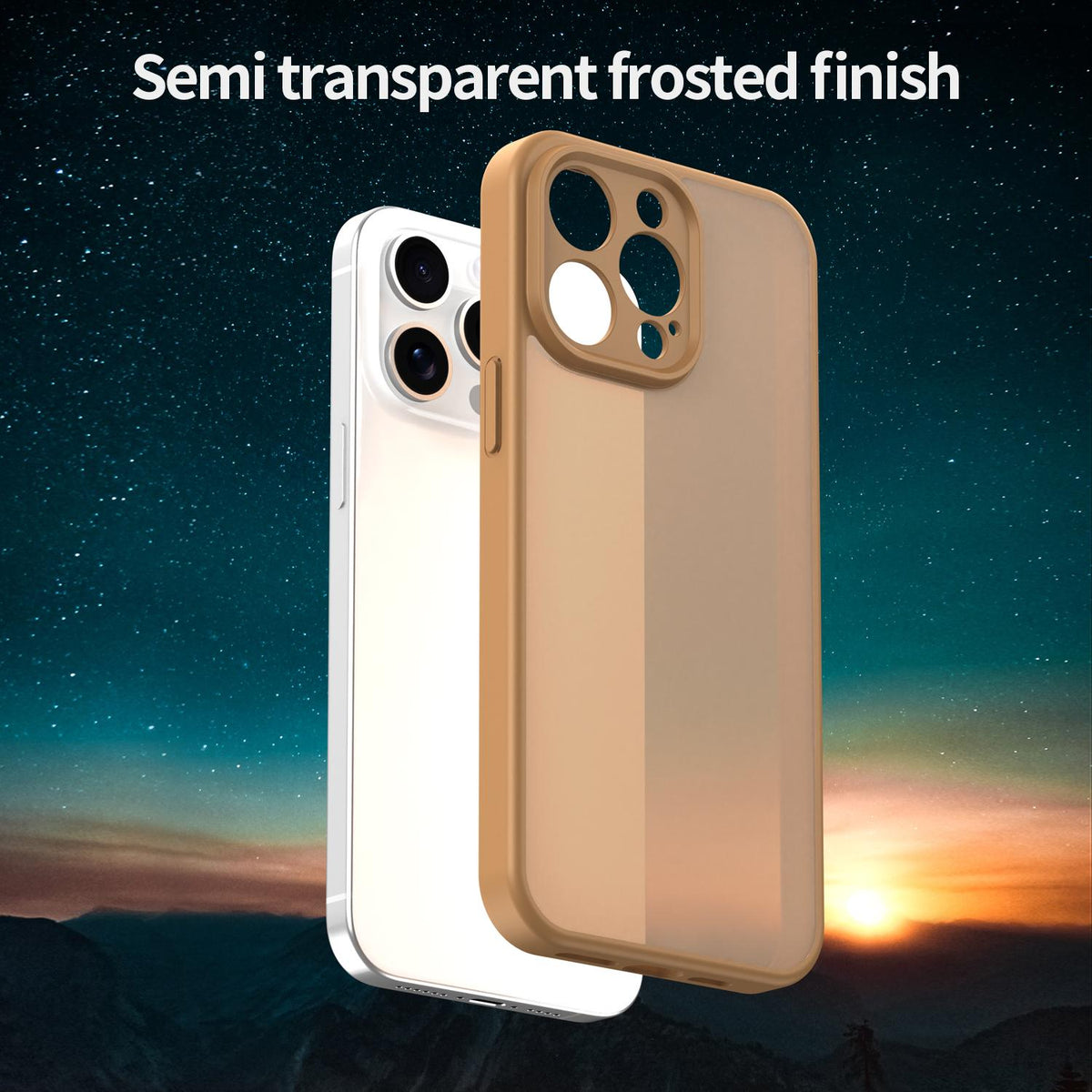 For iPhone 15 Pro Max Fanying Series Precision Camera Hole PC Hybrid TPU Translucent Frosted Phone Case - Desert Gold - EDA009893409G