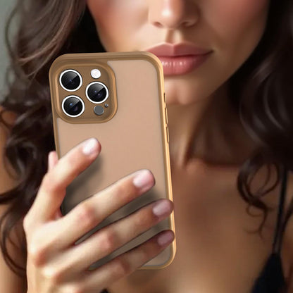 For iPhone 15 Pro Max Fanying Series Precision Camera Hole PC Hybrid TPU Translucent Frosted Phone Case - Desert Gold - EDA009893409G