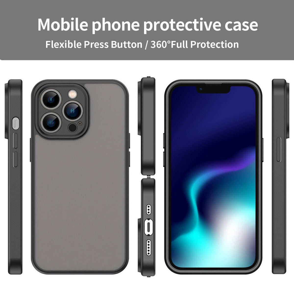 For iPhone 13 Pro Fanying Series Precision Camera Hole PC Hybrid TPU Translucent Frosted Phone Case - Translucent Black - EDA009893410A
