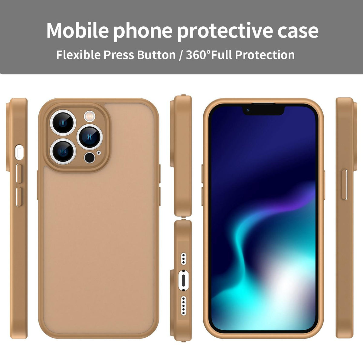 For iPhone 13 Pro Fanying Series Precision Camera Hole PC Hybrid TPU Translucent Frosted Phone Case - Desert Gold - EDA009893410G