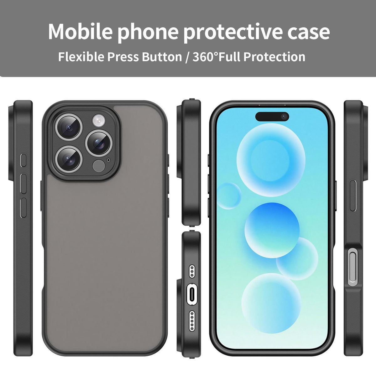 For iPhone 16 Pro Fanying Series Precision Camera Hole PC Hybrid TPU Translucent Frosted Phone Case - Translucent Black - EDA009893414A