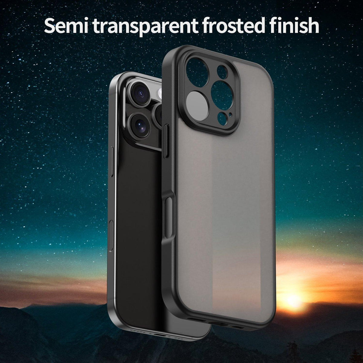 For iPhone 16 Pro Fanying Series Precision Camera Hole PC Hybrid TPU Translucent Frosted Phone Case - Translucent Black - EDA009893414A