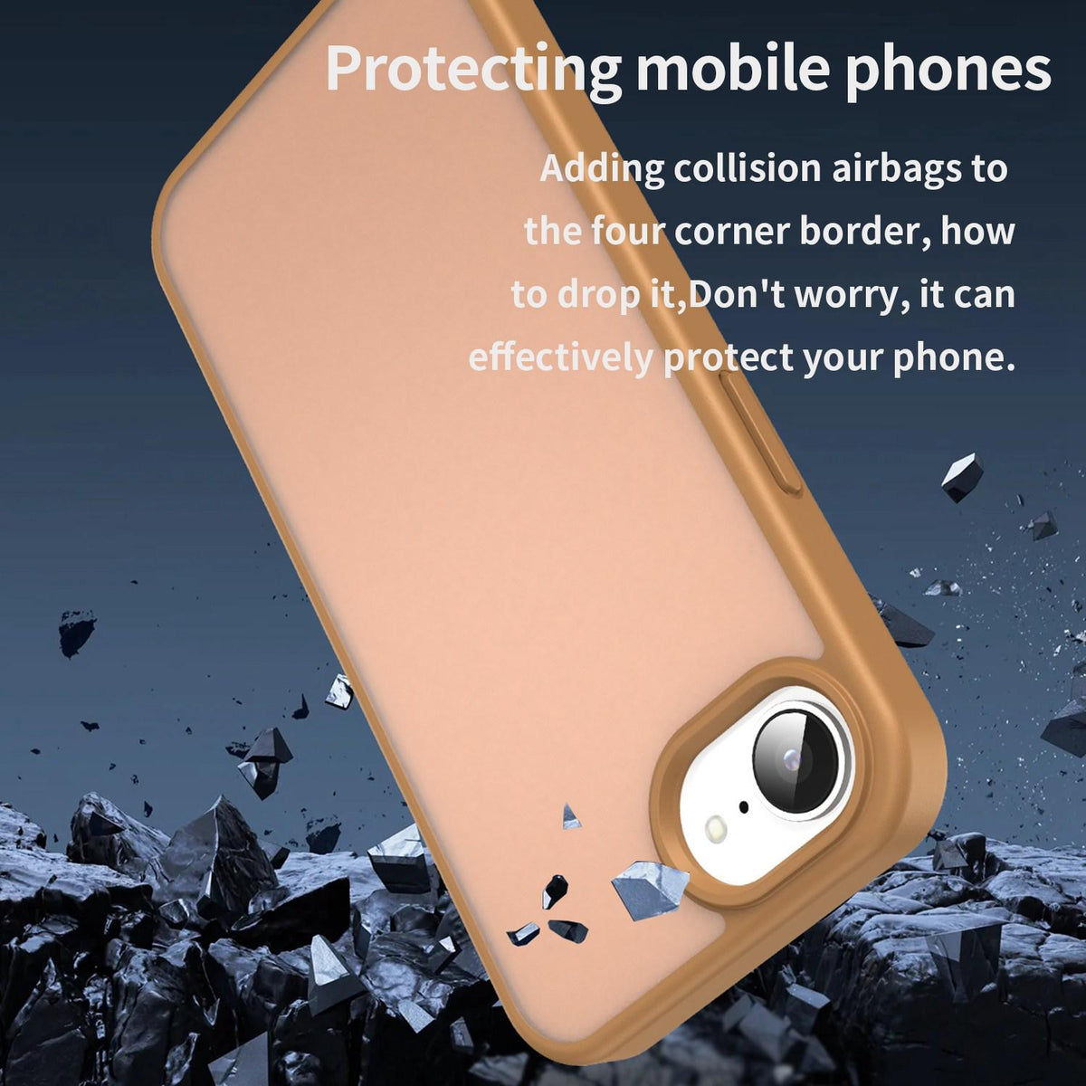 For iPhone 16e / 17e Fanying Series Precision Camera Hole PC Hybrid TPU Translucent Frosted Phone Case - Desert Gold - EDA009893416G