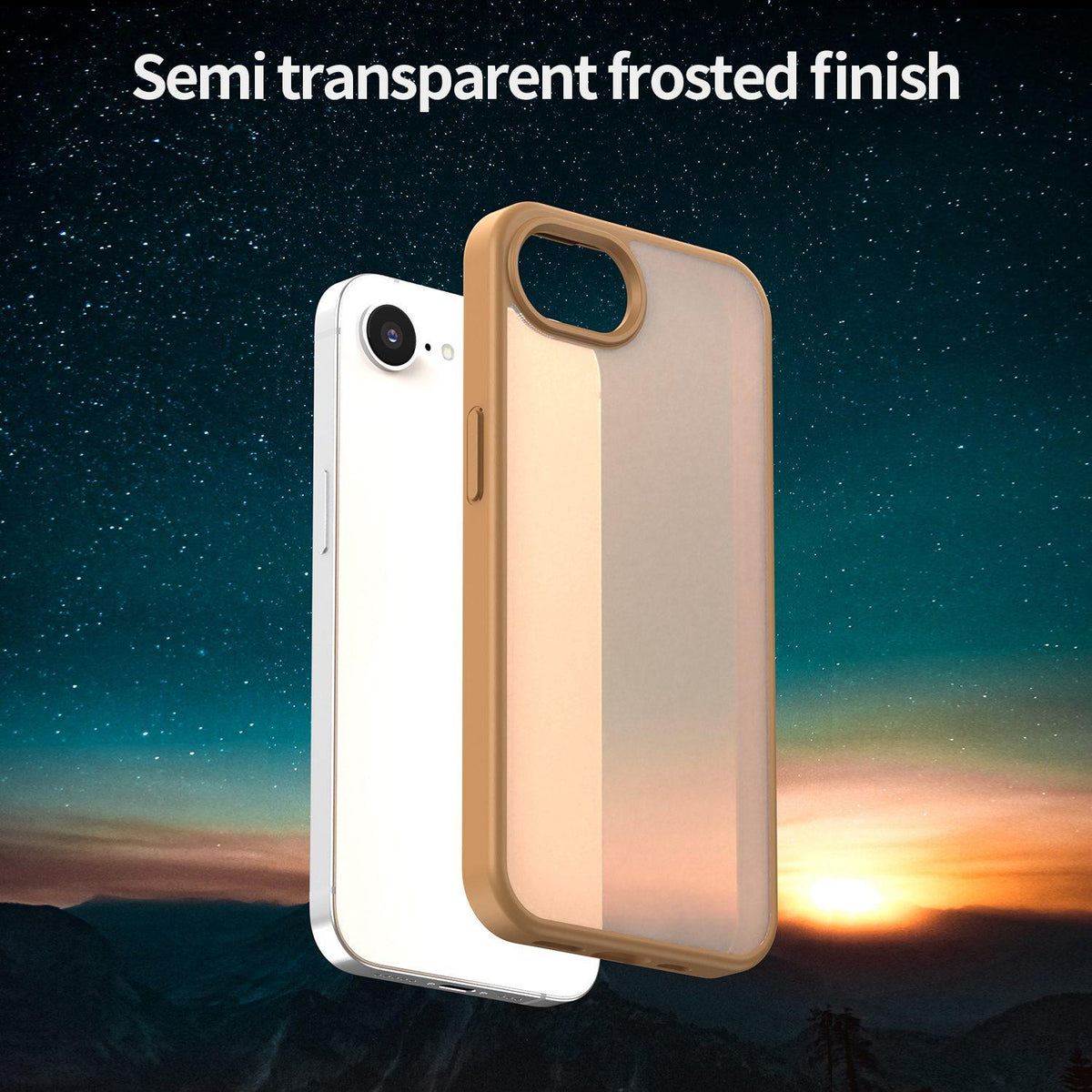 For iPhone 16e / 17e Fanying Series Precision Camera Hole PC Hybrid TPU Translucent Frosted Phone Case - Desert Gold - EDA009893416G