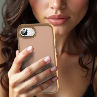 For iPhone 16e / 17e Fanying Series Precision Camera Hole PC Hybrid TPU Translucent Frosted Phone Case - Desert Gold - EDA009893416G