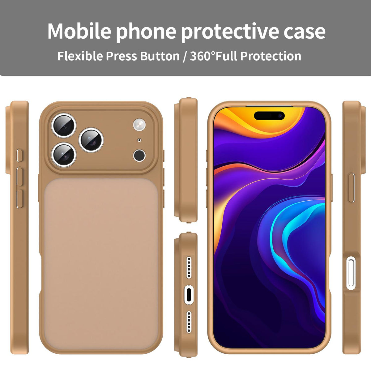 For iPhone 18 Pro Fanying Series Precision Camera Hole PC Hybrid TPU Translucent Frosted Phone Case - Desert Gold - EDA009893422G