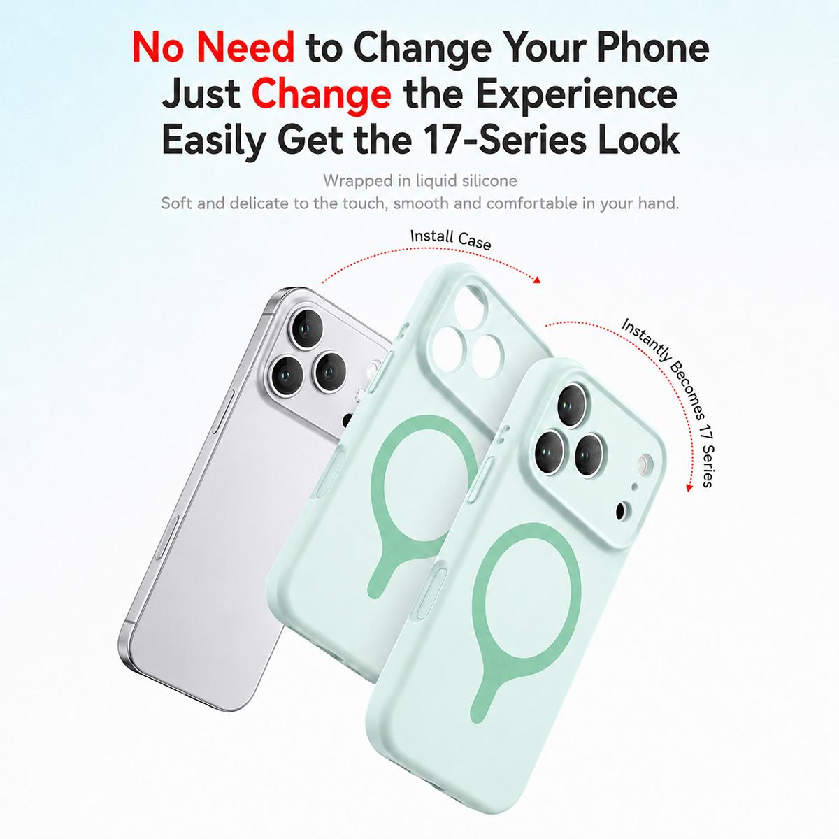 For iPhone 17 Pro Max Transforms Into 17 Series Liquid Silicone Magnetic Phone Case - Pink - EDA009893601C