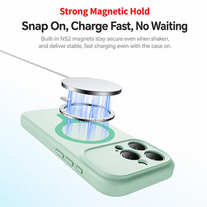 For iPhone 16 Pro Transforms Into 17 Series Liquid Silicone Magnetic Phone Case - Green - EDA009893606D