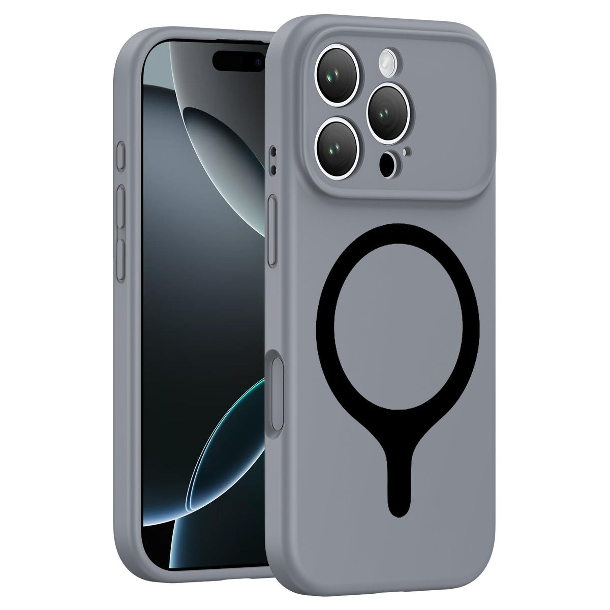 For iPhone 16 Pro Transforms Into 17 Series Liquid Silicone Magnetic Phone Case - Grey - EDA009893606G
