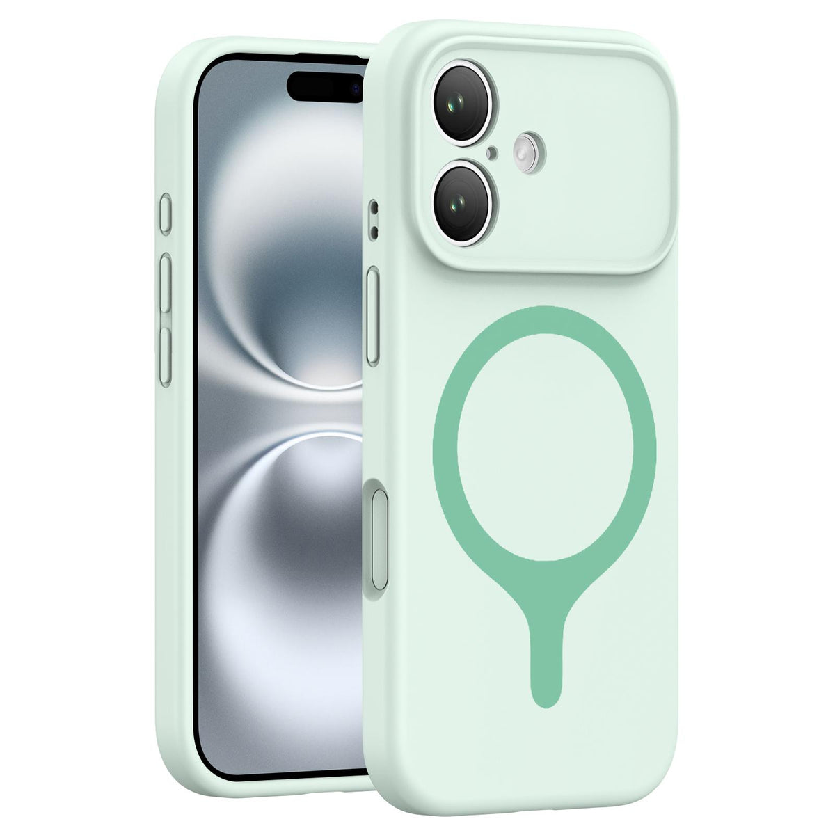For iPhone 16 Transforms Into 17 Series Liquid Silicone Magnetic Phone Case - Green - EDA009893607D