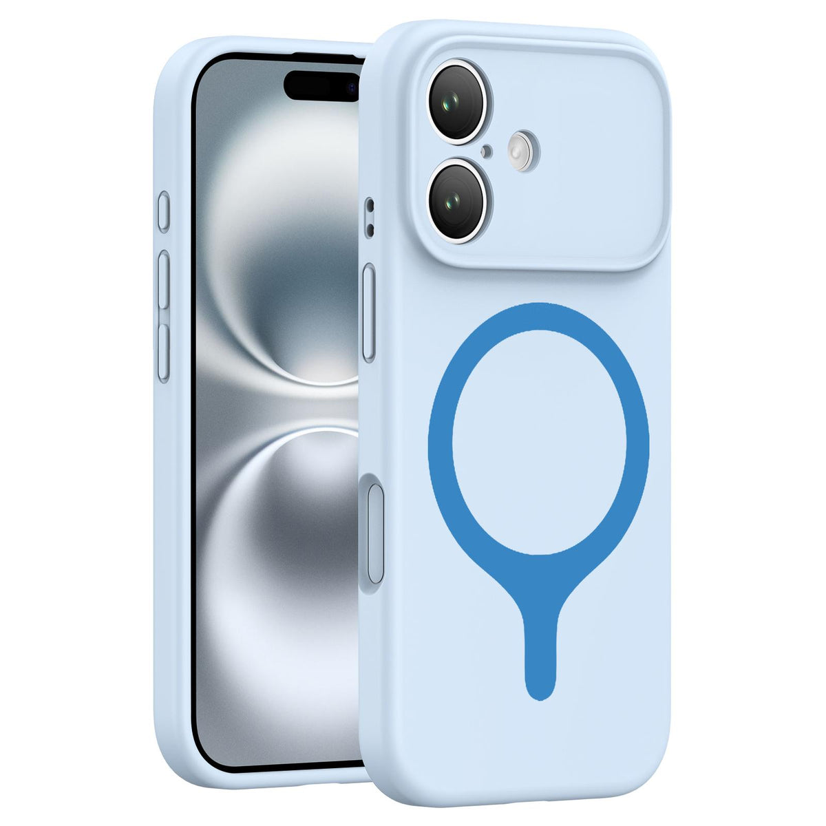 For iPhone 16 Transforms Into 17 Series Liquid Silicone Magnetic Phone Case - Cloud Blue - EDA009893607H