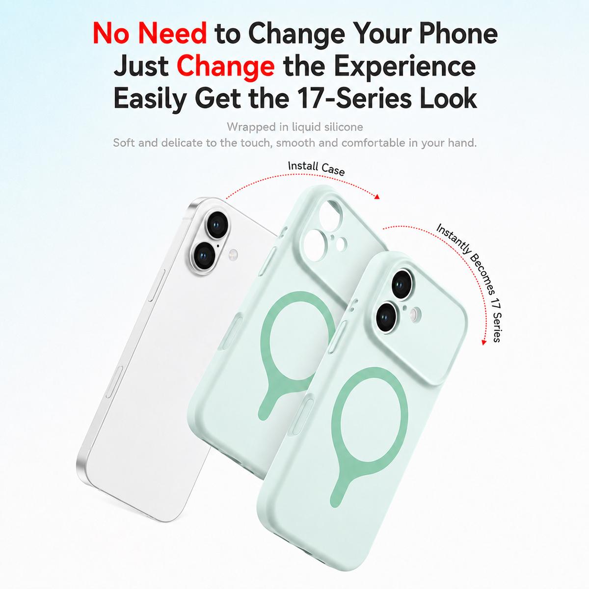 For iPhone 16 Transforms Into 17 Series Liquid Silicone Magnetic Phone Case - Cloud Blue - EDA009893607H