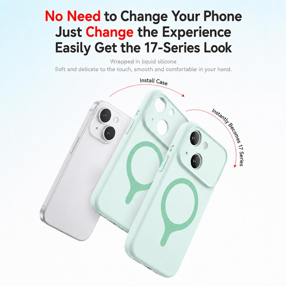 For iPhone 15 Transforms Into 17 Series Liquid Silicone Magnetic Phone Case - Yellow - EDA009893610F