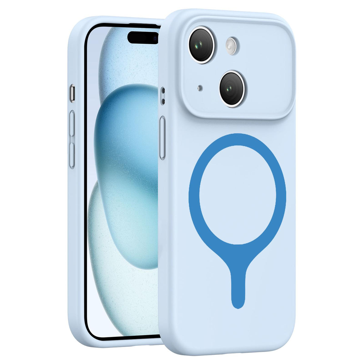 For iPhone 15 Transforms Into 17 Series Liquid Silicone Magnetic Phone Case - Cloud Blue - EDA009893610H