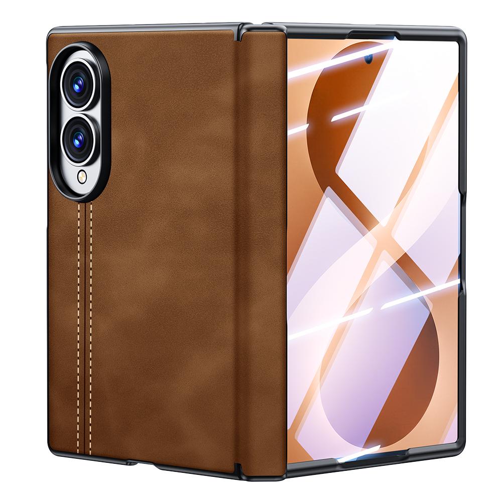 For Galaxy Z Fold8 5G Sheepskin Texture Hinge Protective Phone Case - Brown - EDA009894201B