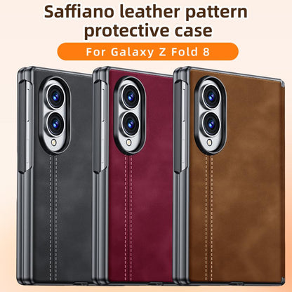 For Galaxy Z Fold8 5G Sheepskin Texture Hinge Protective Phone Case - Brown - EDA009894201B
