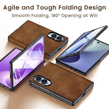 For Galaxy Z Fold8 5G Sheepskin Texture Hinge Protective Phone Case - Brown - EDA009894201B