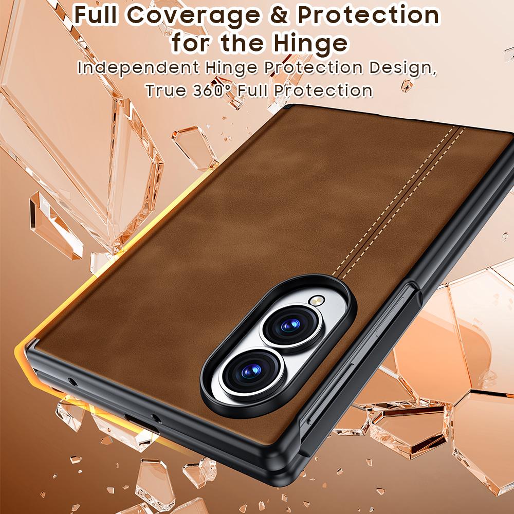 For Galaxy Z Fold8 5G Sheepskin Texture Hinge Protective Phone Case - Brown - EDA009894201B