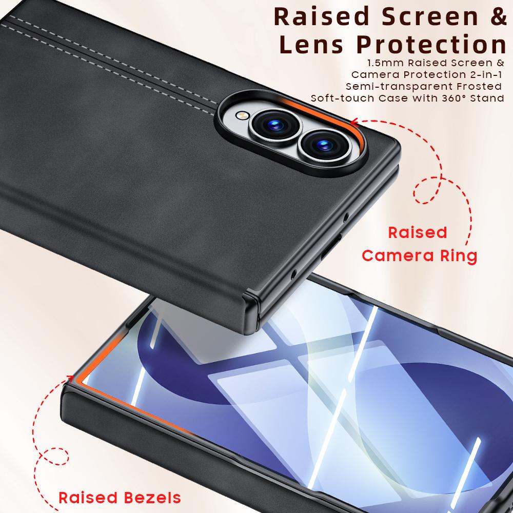 For Galaxy Z Fold8 5G Sheepskin Texture Hinge Protective Phone Case - Black - EDA009894201C