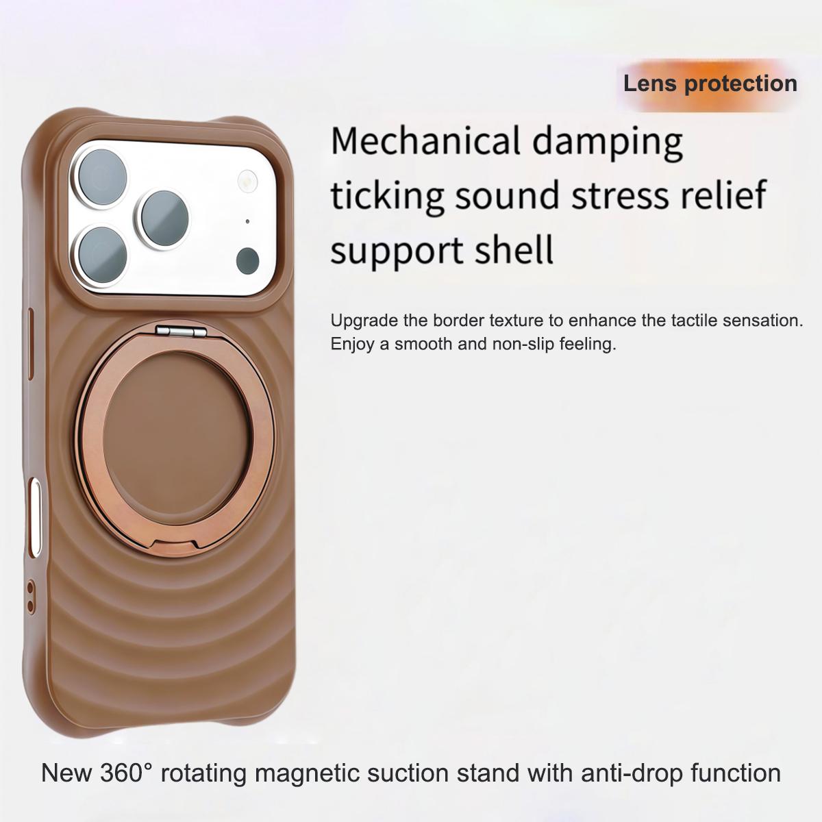 For iPhone Air Water Ripple Texture 360 Degree Rotation Magnetic Holder Silicone Phone Case - Brown - EDA009896404B