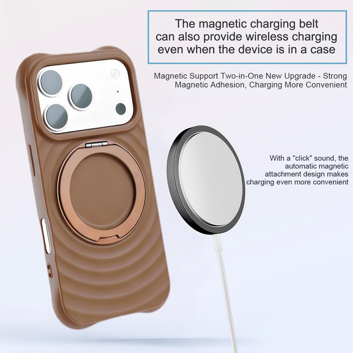 For iPhone Air Water Ripple Texture 360 Degree Rotation Magnetic Holder Silicone Phone Case - Brown - EDA009896404B