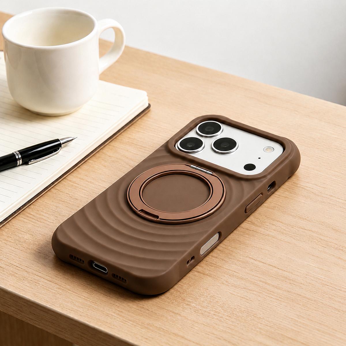 For iPhone Air Water Ripple Texture 360 Degree Rotation Magnetic Holder Silicone Phone Case - Brown - EDA009896404B