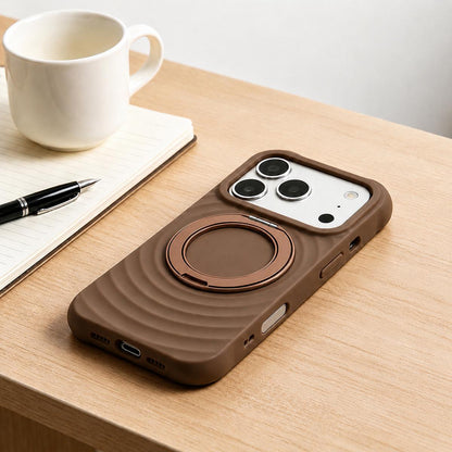 For iPhone Air Water Ripple Texture 360 Degree Rotation Magnetic Holder Silicone Phone Case - Brown - EDA009896404B