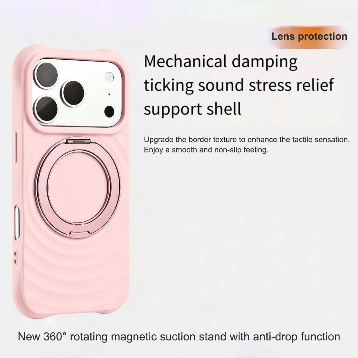 For iPhone Air Water Ripple Texture 360 Degree Rotation Magnetic Holder Silicone Phone Case - Pink - EDA009896404C