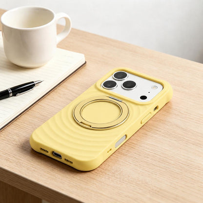 For iPhone Air Water Ripple Texture 360 Degree Rotation Magnetic Holder Silicone Phone Case - Yellow - EDA009896404D