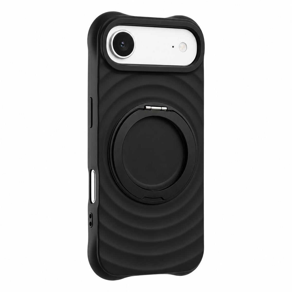 For iPhone Air Water Ripple Texture 360 Degree Rotation Magnetic Holder Silicone Phone Case - Black - EDA009896404E