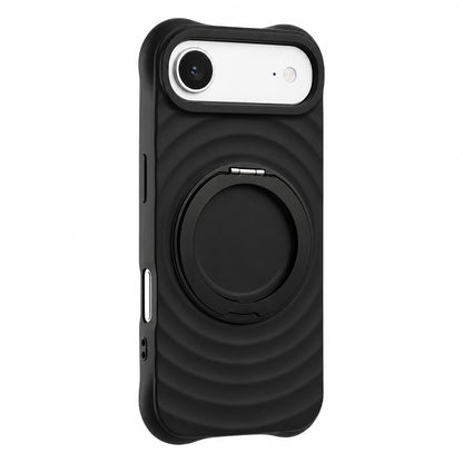 For iPhone Air Water Ripple Texture 360 Degree Rotation Magnetic Holder Silicone Phone Case - Black - EDA009896404E