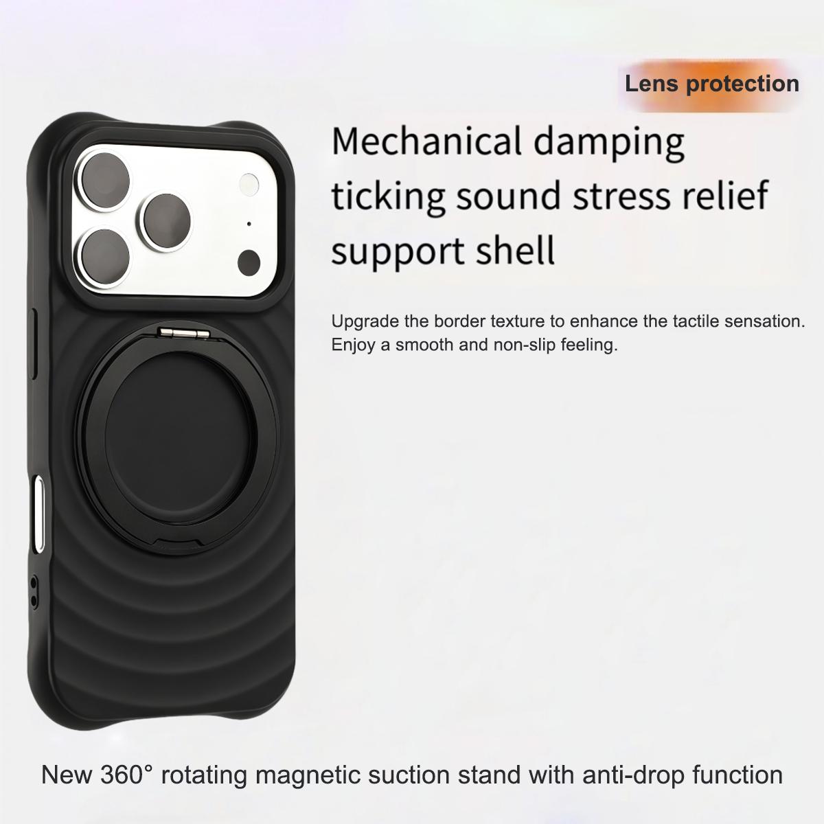 For iPhone Air Water Ripple Texture 360 Degree Rotation Magnetic Holder Silicone Phone Case - Black - EDA009896404E