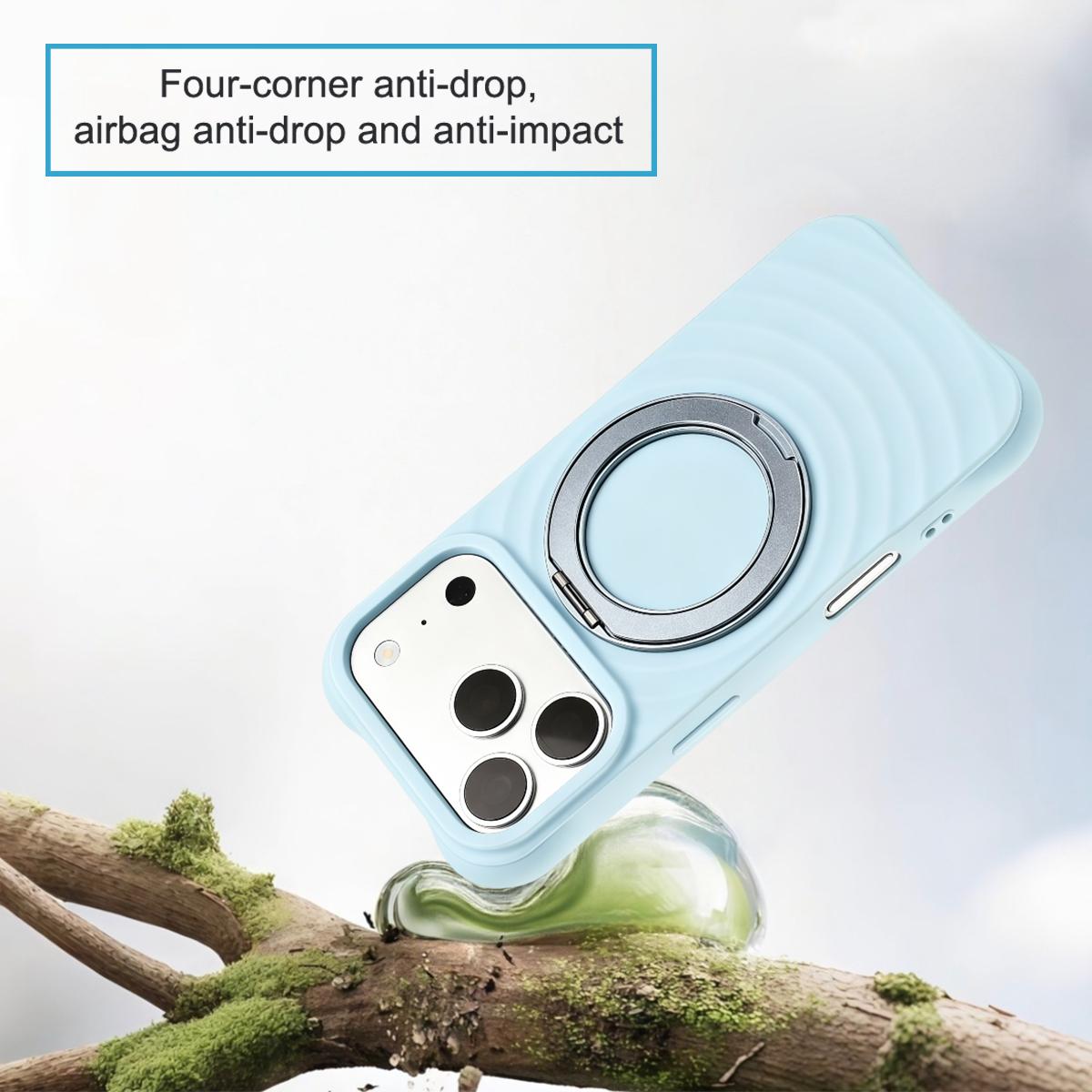 For iPhone Air Water Ripple Texture 360 Degree Rotation Magnetic Holder Silicone Phone Case - Blue - EDA009896404F