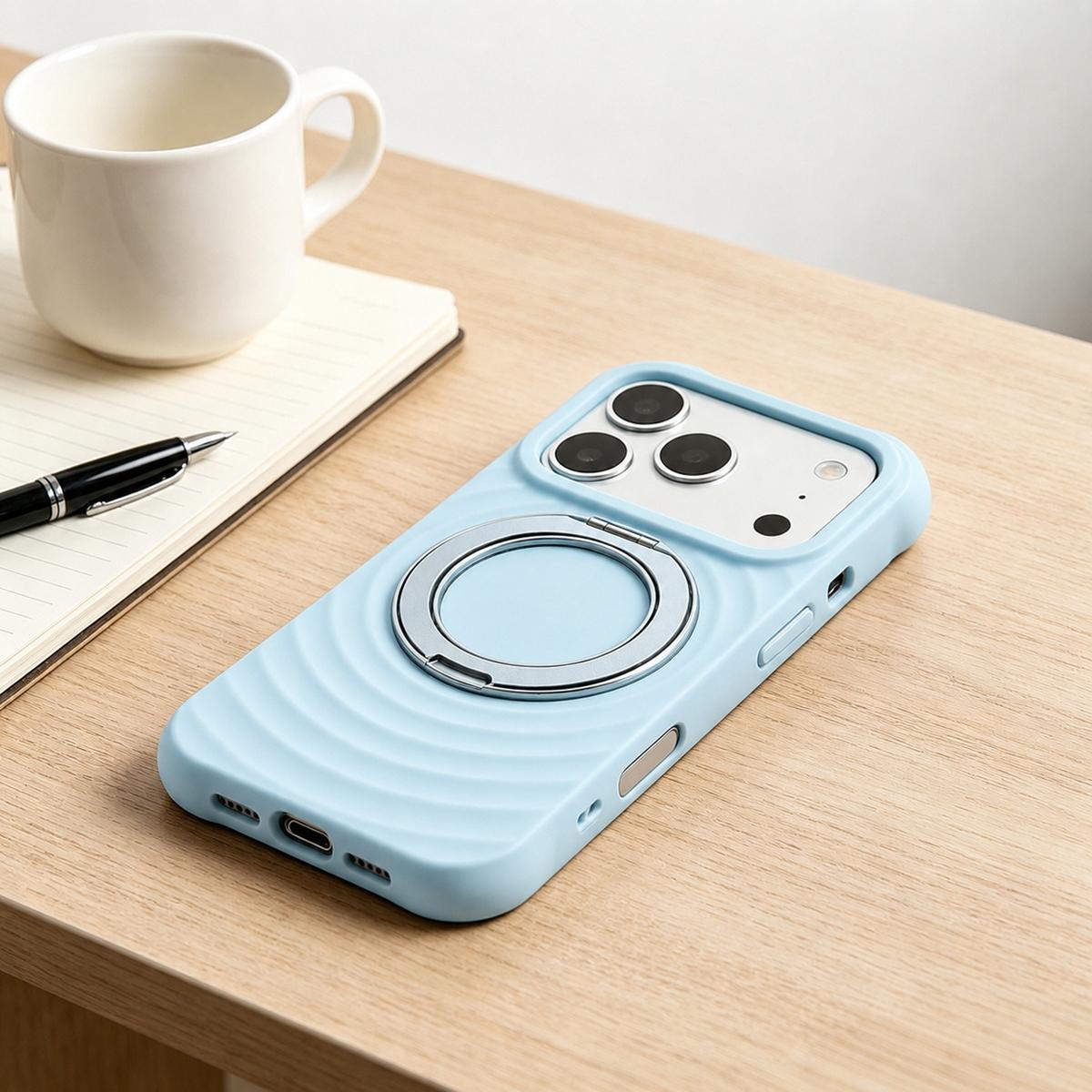 For iPhone Air Water Ripple Texture 360 Degree Rotation Magnetic Holder Silicone Phone Case - Blue - EDA009896404F